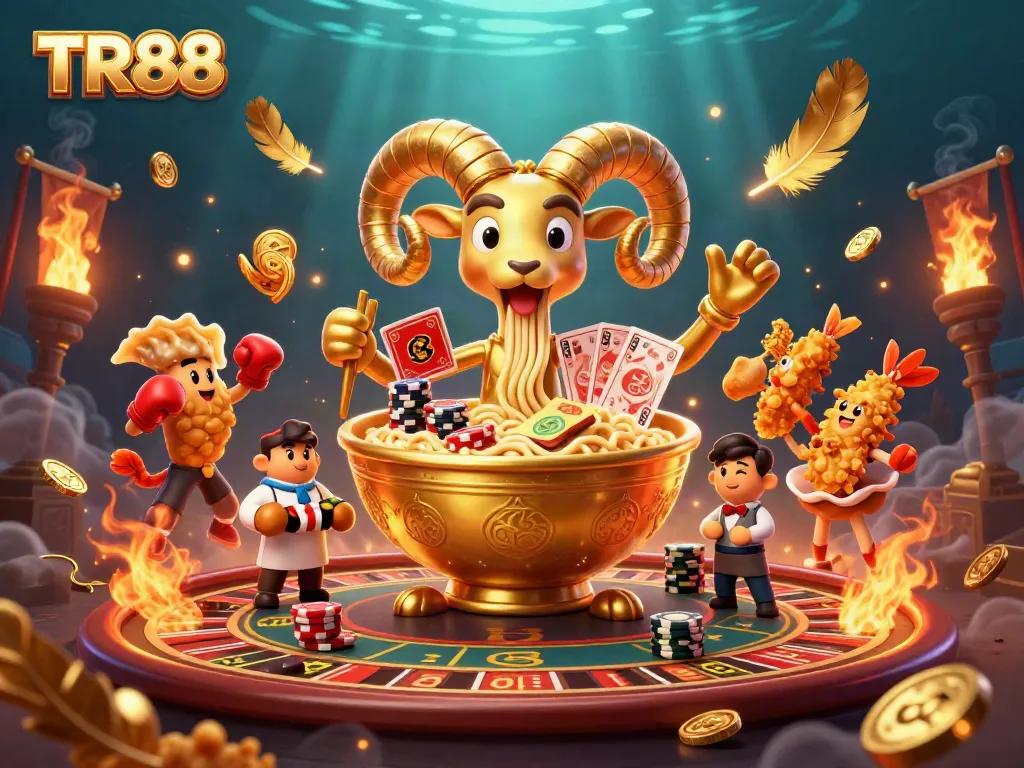Experience the magic of TR88 with a vibrant 3D casino scene featuring unique characters and dynamic elements.