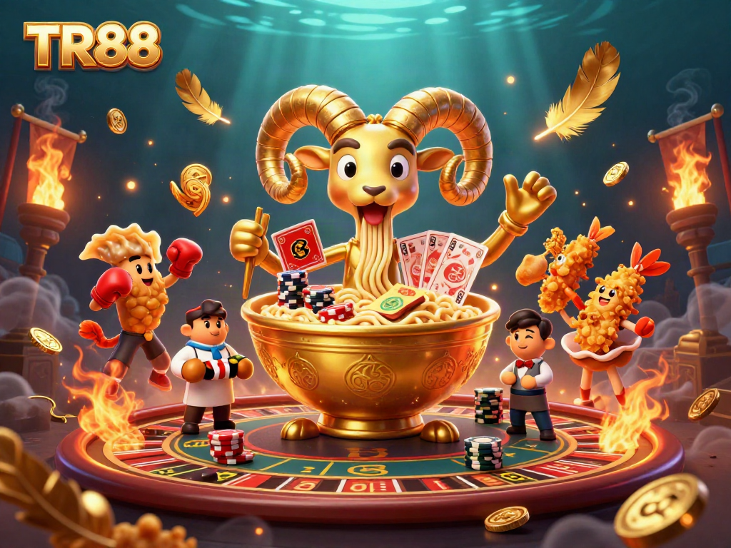 Experience the magic of TR88 with a vibrant 3D casino scene featuring unique characters and dynamic elements.