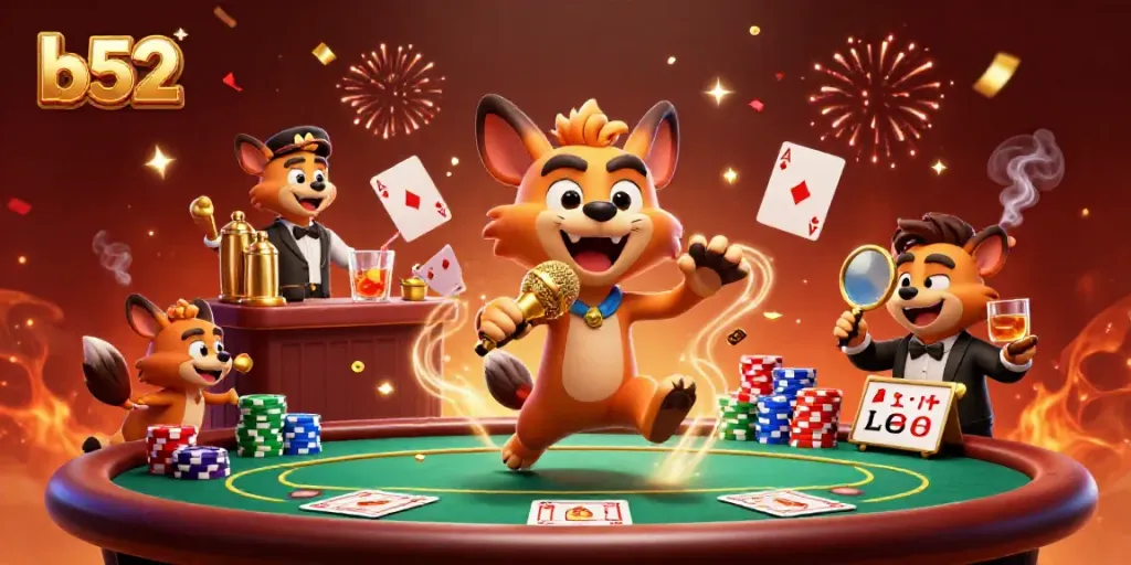 Hyenas entertain at the b52 casino, showcasing vibrant gaming elements and explosive fun.
