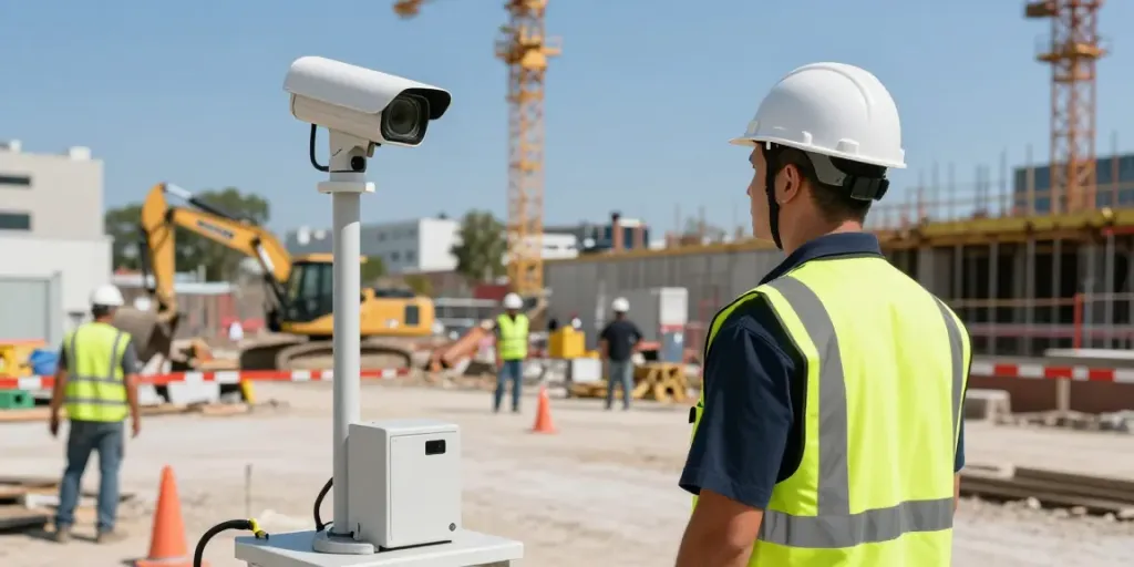 Construction Site Security provided by a licensed professional in uniform at an active construction site, ensuring safety and protection for local businesses.