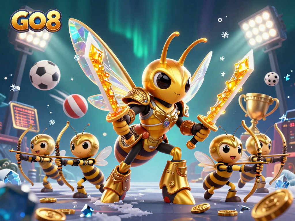 Experience thrilling moments at GO8 with a giant hornet in samurai armor, winning big with dynamic sports elements.