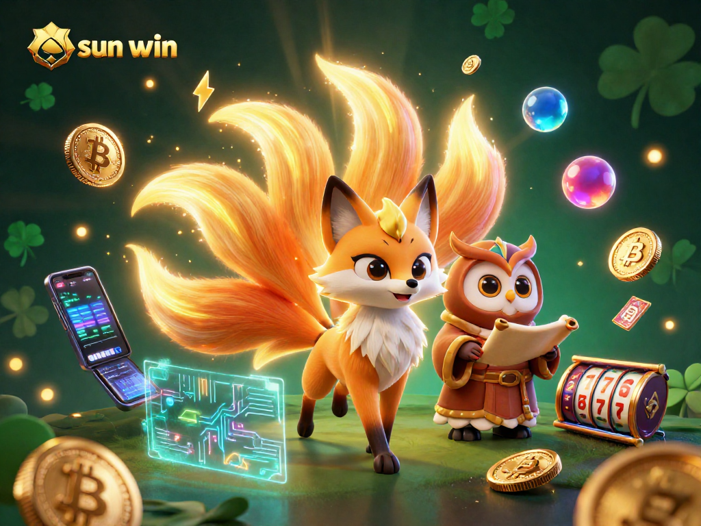 Engage with the vibrant sun win casino, featuring a colorful nine-tailed fox spirit and immersive game elements.
