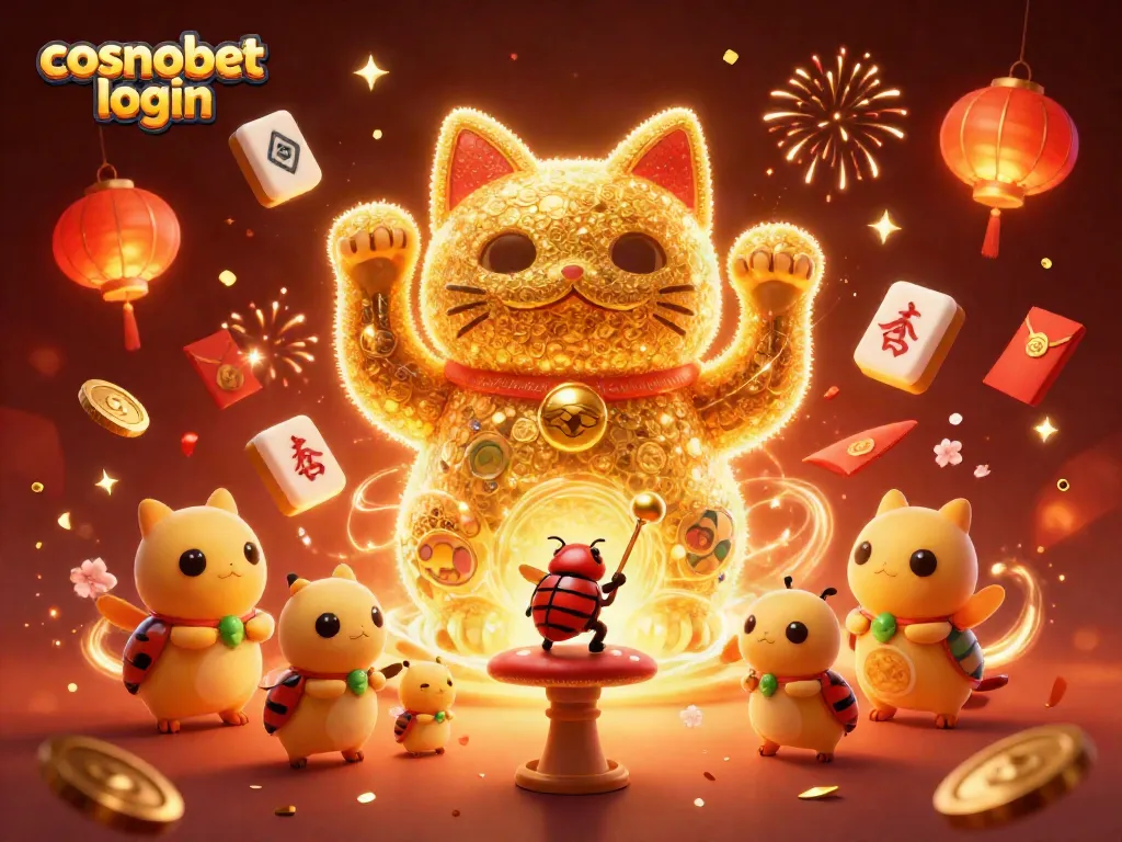 Experience the fun of cosmobet login with a vibrant, detailed casino celebration scene.