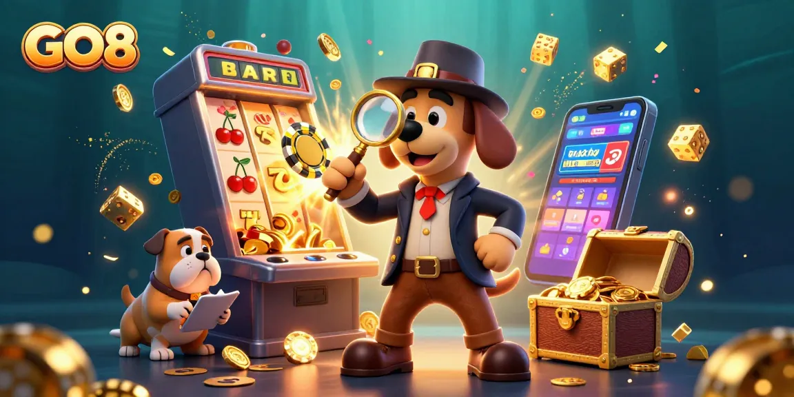 Interact with the exciting GO8 casino world, unraveling clues and treasure in a vibrant scene.