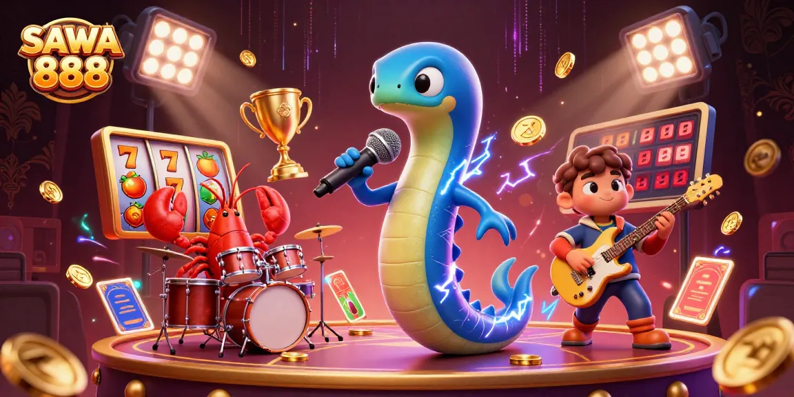 SAWA 888 showcases an exciting underwater casino scene with vibrant characters and slot game elements.