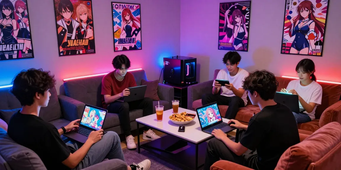 Engaging friends playing ecchi games in a colorful gaming lounge.