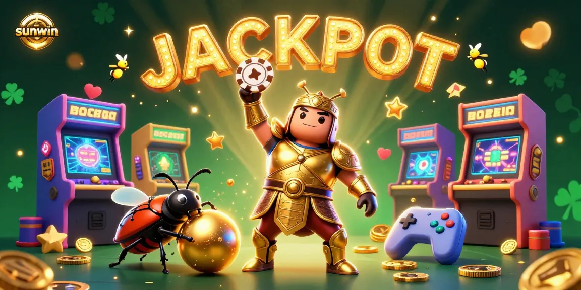 Engage in exciting gameplay with sunwin, featuring vibrant elements and a victorious beetle character.