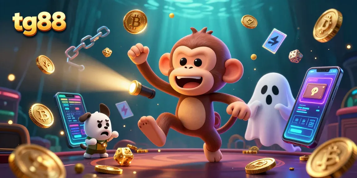 Experience thrilling gameplay at tg88 with a mischievous monkey and a ghost-hunter puppy in a haunted casino.