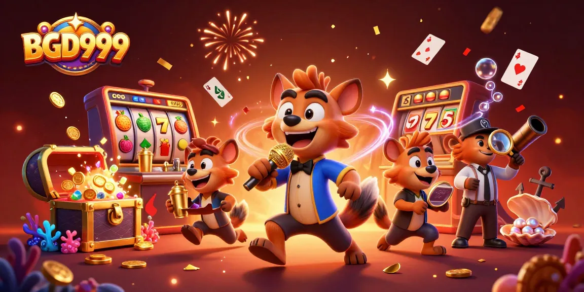Experience the vibrant fun of BGD999 with a lively 3D hyena casino club scene featuring games and festivities.