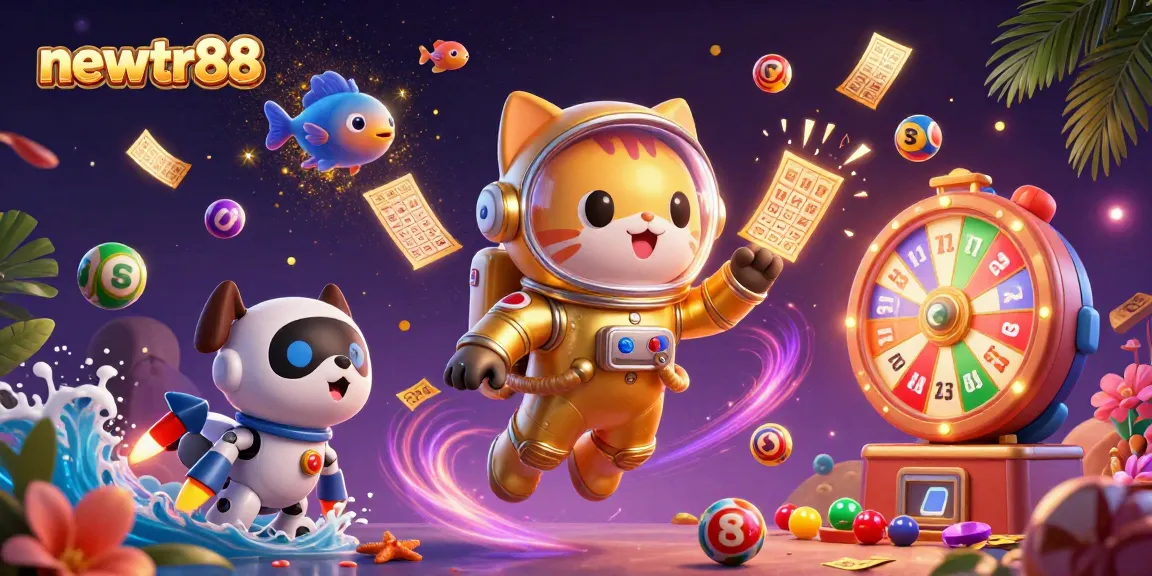 Engage with newtr88 and enjoy colorful lottery balls bouncing in a thrilling casino scene.